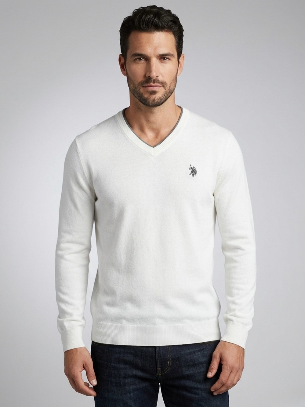US Polo Assn White V Neck Sweater Mens XL Fall 17
